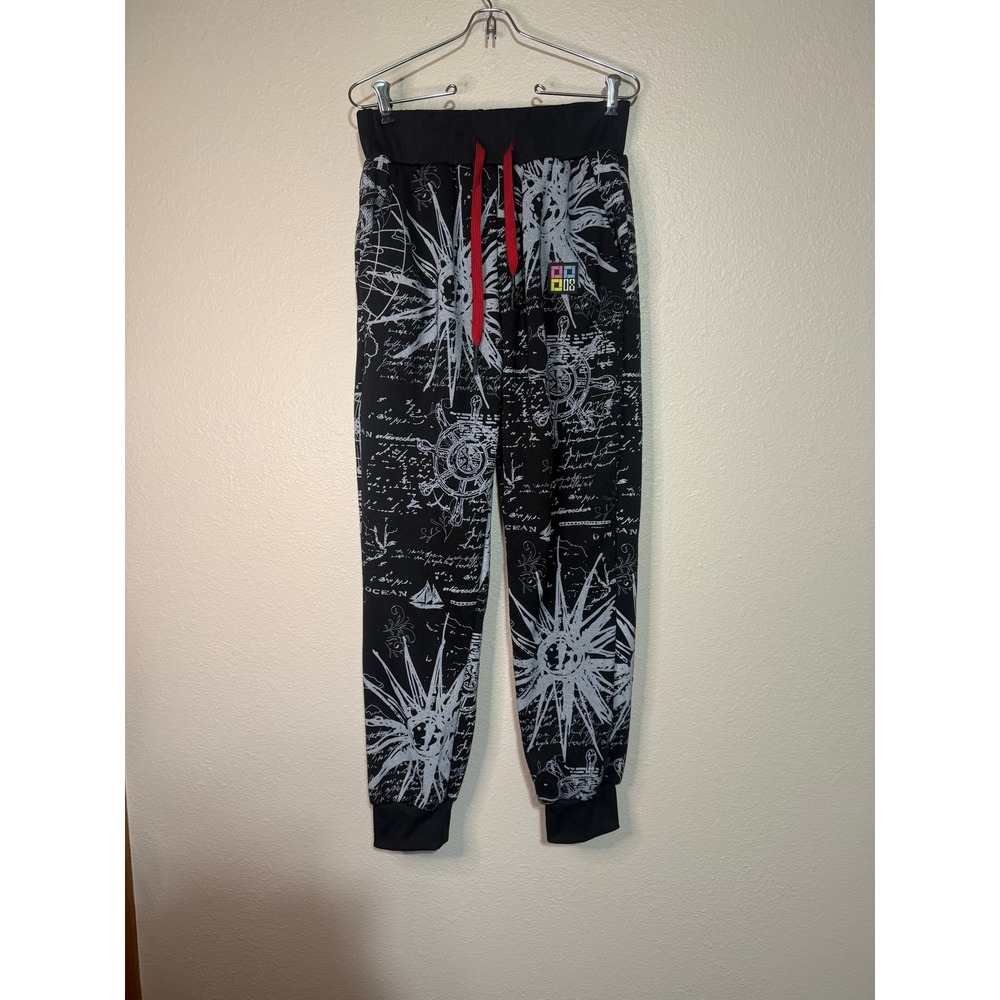 Demolition Mens Nautical Celestial Print Jogger Sweatpants Black White Large